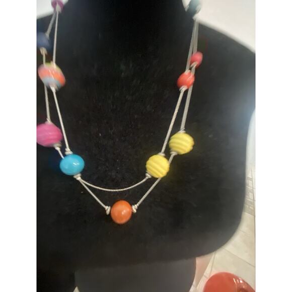 Beaded Necklace Long Silver Tone Chain Fun Approx 51 Inches - Picture 3 of 9